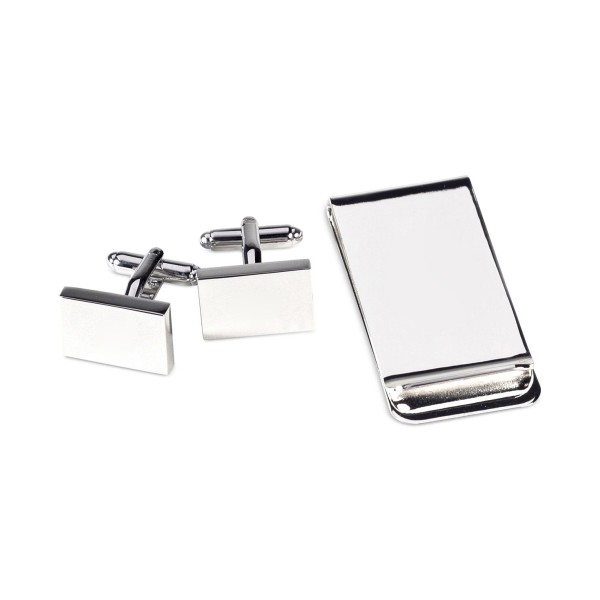 Silver Plated Cufflinks and Money Clip Set