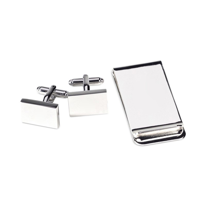 Silver Plated Cufflinks and Money Clip Set