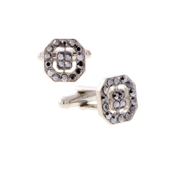 Jewelry Silver-Tone Crystal Octagon Cufflinks