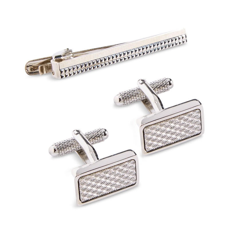 Knitting Cuff Links & Tie Bar Set