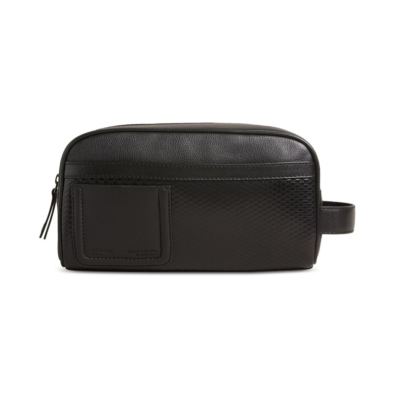 Men's Textured Leather Logo Washbag