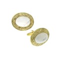 Jewelry 14K Gold Plated Semi-Precious Howlite Oval Cufflinks Jewelry 14K Gold Plated Semi-Precious Howlite Oval Cufflinks