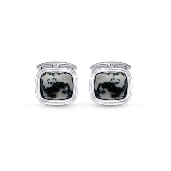 Tree Agate Gemstone Sterling Silver Black Rhodium Plated Men Cufflinks