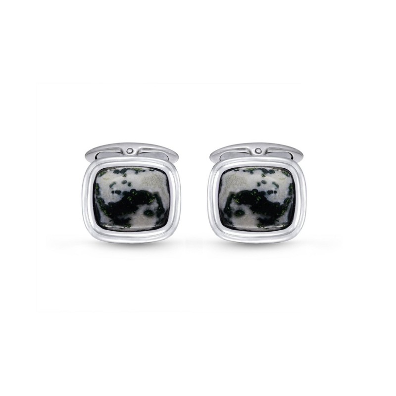 Tree Agate Gemstone Sterling Silver Black Rhodium Plated Men Cufflinks