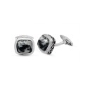 Tree Agate Gemstone Sterling Silver Black Rhodium Plated Men Cufflinks