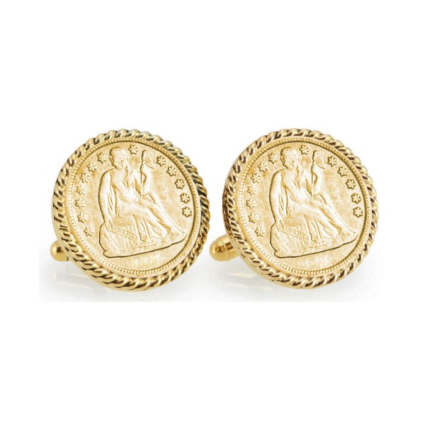 Gold-Layered Seated Liberty Silver Dime Rope Bezel Coin Cuff Links Gold-Layered Seated Liberty Silver Dime Rope Bezel Coin Cuff Links