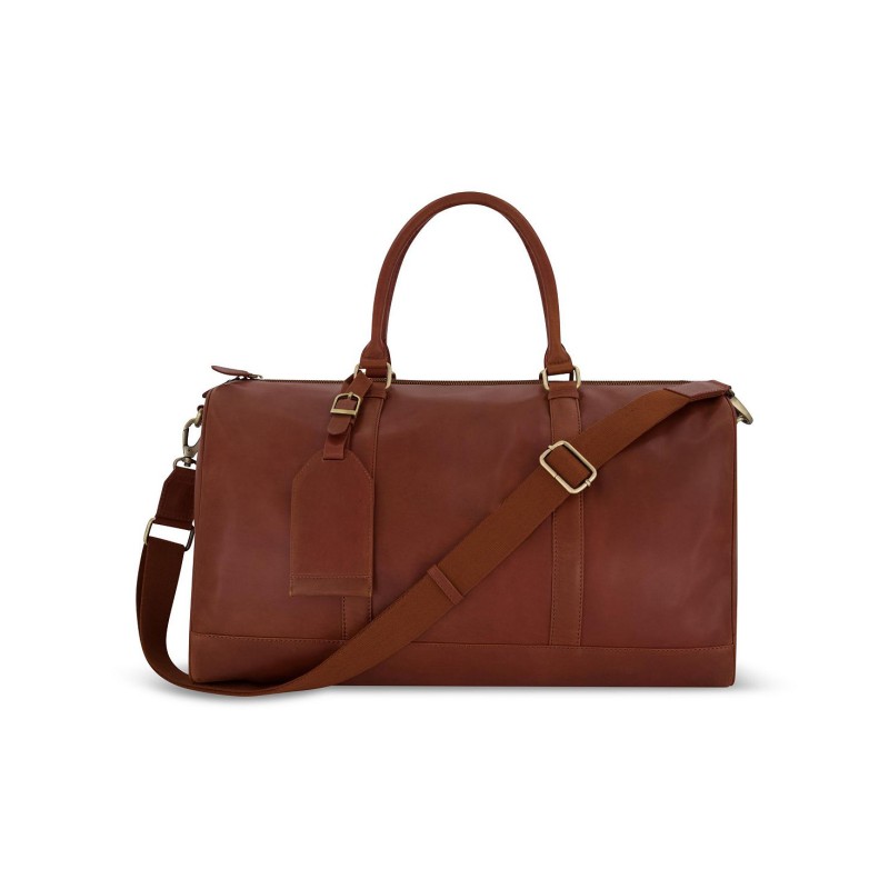 Genuine leather 21 inch Men's bag duffle  with burnished gold detailing.
