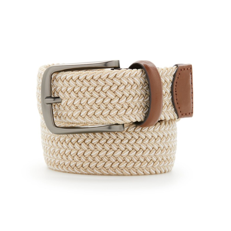 Men's Webbed Leather-Trim Belt