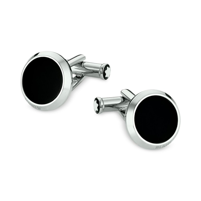 Meisterstück Men's Steel and Black Onyx Cufflinks 112896