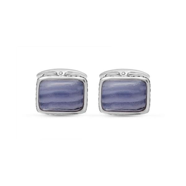 Blue Lace Agate Gemstone Sterling Silver Black Rhodium Plated Men Cufflinks