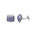 Blue Lace Agate Gemstone Sterling Silver Black Rhodium Plated Men Cufflinks