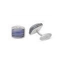 Blue Lace Agate Gemstone Sterling Silver Black Rhodium Plated Men Cufflinks
