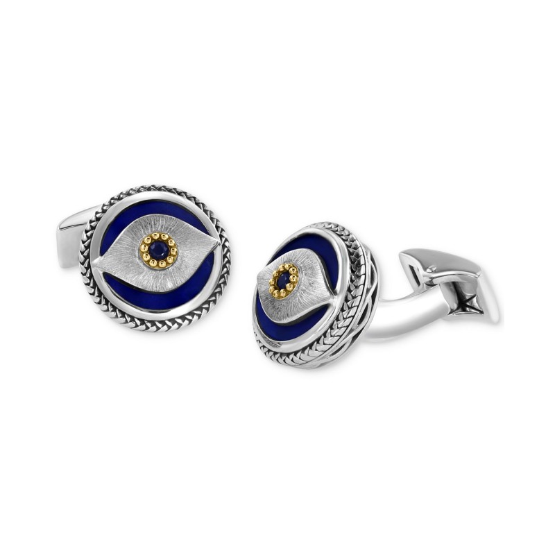 EFFY® Men's Lapis & Blue Sapphire (1/8 ct. ) Evil Eye Cufflinks in Sterling Silver & 18k Gold