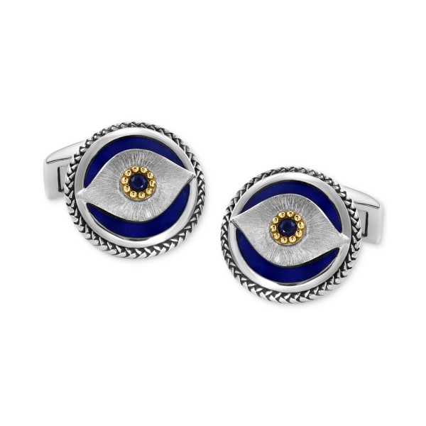 EFFY® Men's Lapis & Blue Sapphire (1/8 ct. ) Evil Eye Cufflinks in Sterling Silver & 18k Gold EFFY® Men's Lapis & Blue Sapphire (1/8 ct. ) Evil Eye Cufflinks in Sterling Silver & 18k Gold