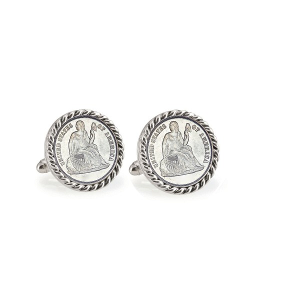 Seated Liberty Silver Dime Rope Bezel Coin Cuff Links