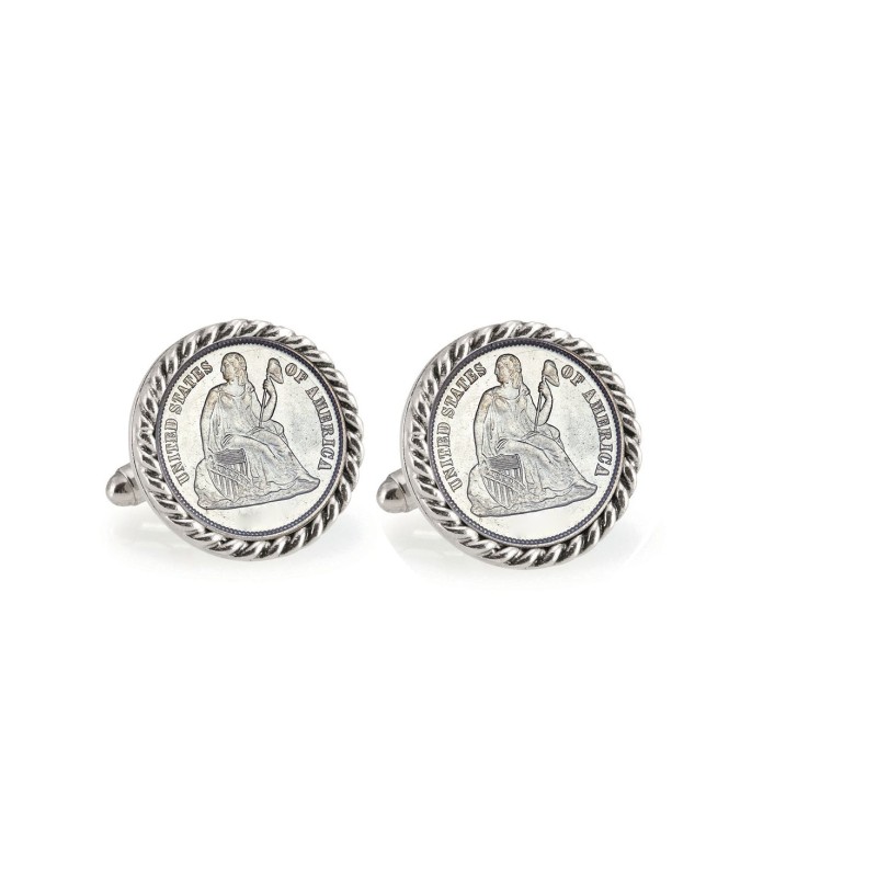 Seated Liberty Silver Dime Rope Bezel Coin Cuff Links