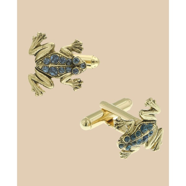 Jewelry 14K Gold Plated Crystal Frog Cufflinks