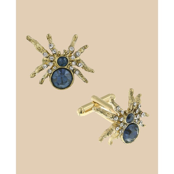 Jewelry 14K Gold Plated Crystal Spider Cufflinks