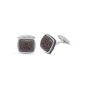 Fossil Agate Gemstone Sterling Silver Black Rhodium Plated Men Cufflinks