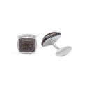 Fossil Agate Gemstone Sterling Silver Black Rhodium Plated Men Cufflinks