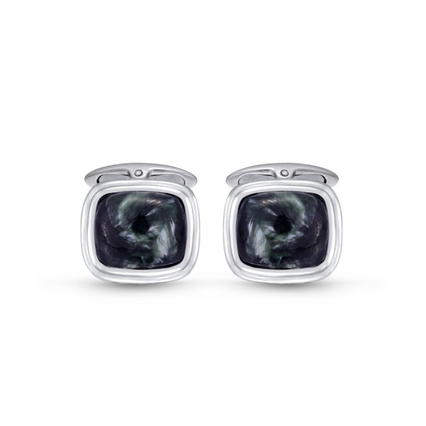 Seraphinite Gemstone Sterling Silver Black Rhodium Plated Men Cufflinks