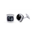 Seraphinite Gemstone Sterling Silver Black Rhodium Plated Men Cufflinks