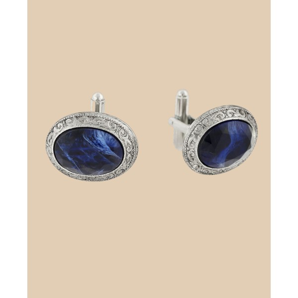 Jewelry Silver-Tone Oval Cufflinks