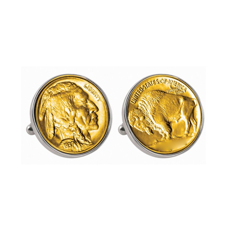 Gold-Layered Buffalo Nickel Bezel Coin Cuff Links