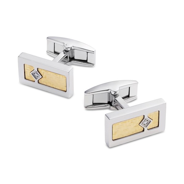 Men's Diamond Accent Cufflinks in Stainless Steel with 18k Gold Inlay