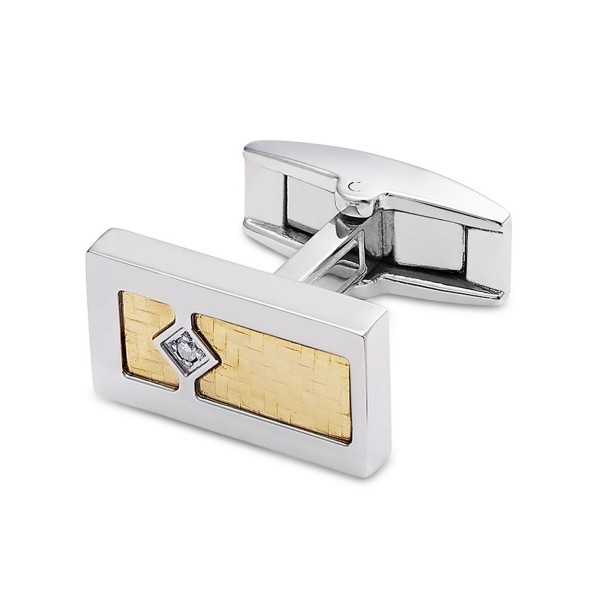 Men's Diamond Accent Cufflinks in Stainless Steel with 18k Gold Inlay